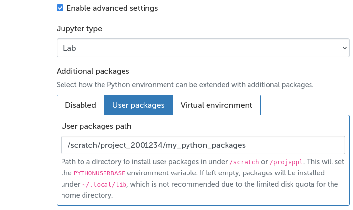 Jupyter additional packages settings