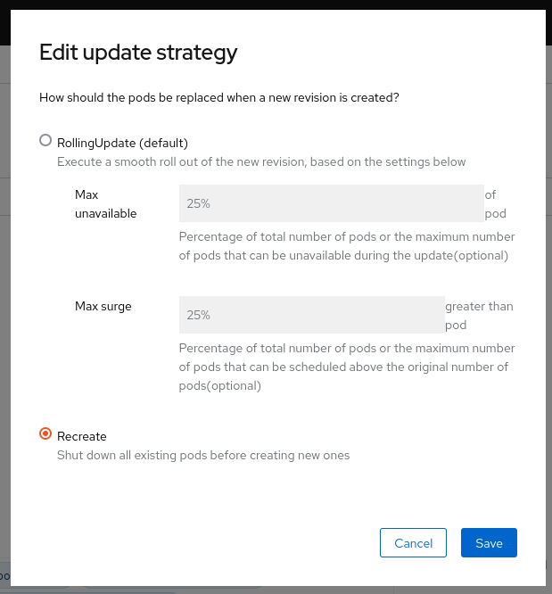 Edit deployment stategy