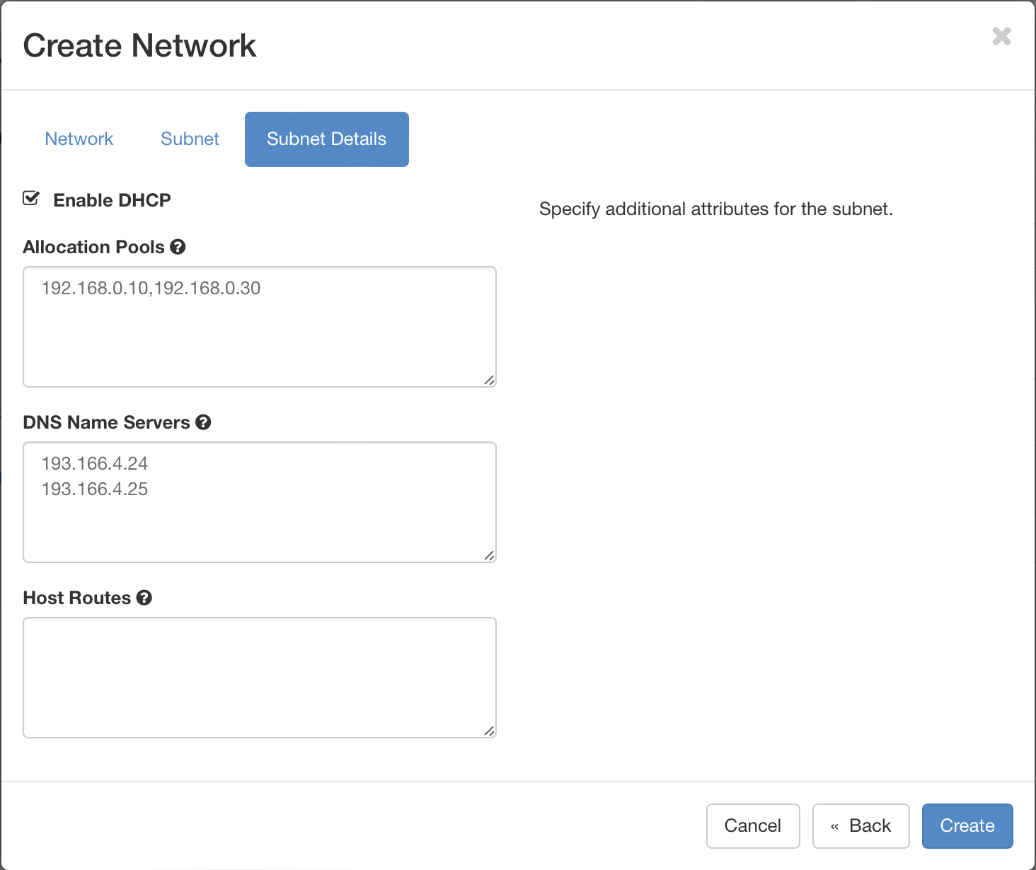 Subnet details on Pouta