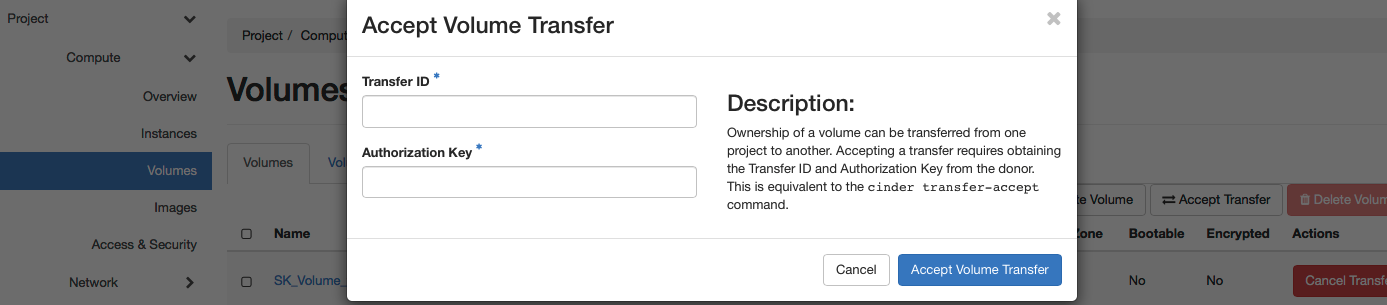 Accept volume transfer