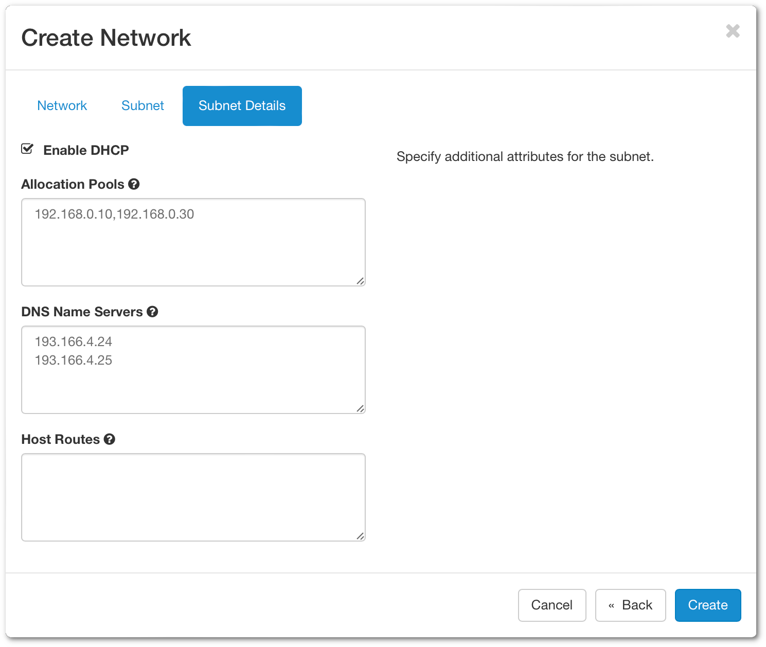 Subnet details on Pouta