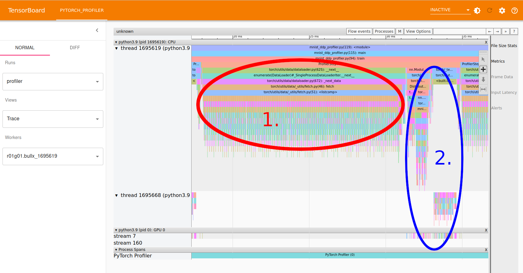 Screenshot of PyTorch profiler in TensorBoard