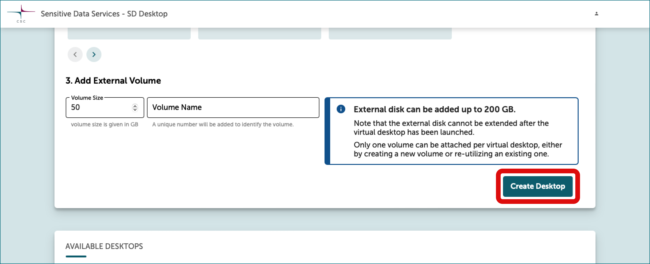 Create Desktop -button